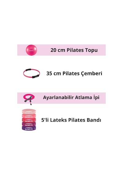 8 Parça Pilates Ve Fitness Seti Mini Pilates Topu, Pilates Çemberi, Ayarlanabilir Atlama İpi Ve 5 Li Direnç Bandı Pembe