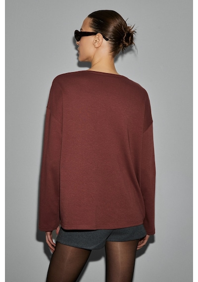 Grımelange Neat Kadın Organik Pamuklu Bisiklet Yaka Oversize Fit Uzun Kollu Kiremit Rengi T-shirt Kiremit Grımelange Neat Kadın Organik Pamuklu Bisiklet Yaka Oversize Fit Uzun Kollu Kiremit Rengi T-shirt Kiremit