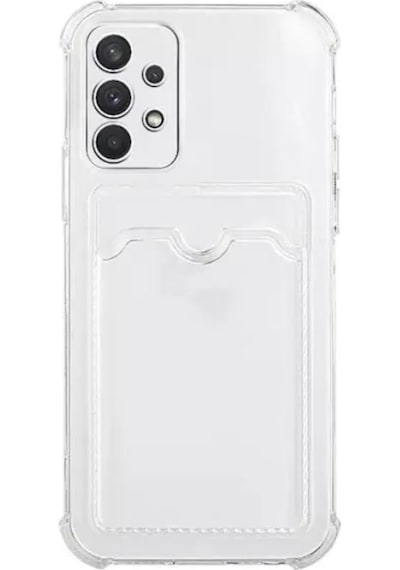 Samsung Galaxy Uyumlu A72 Kapak Kamera Korumalı Kartlıklı Darbe Emici Özellikli Şeffaf Silikon Kılıf