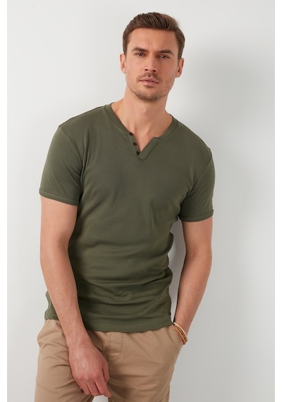 Buratti Pamuklu V Yaka Slim Fit Erkek T Shirt 5902122 Haki