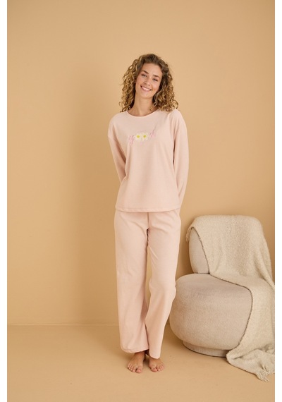 Siyah İnci Havlu Kumaş Örme Pijama Takım25226008 Pembe