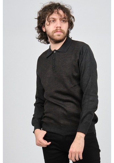 Woolman Erkek Desenli Polo Yaka Yün Kazak 1572001 Füme Füme Beyaz