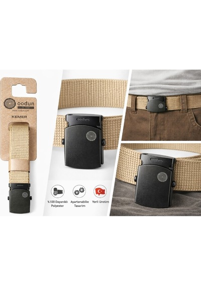 Oodun Unisex Ayarlanabilir Kemer 120 Cm Dayanıklı, Hafif, Outdoor & Günlük Kullanım Bej