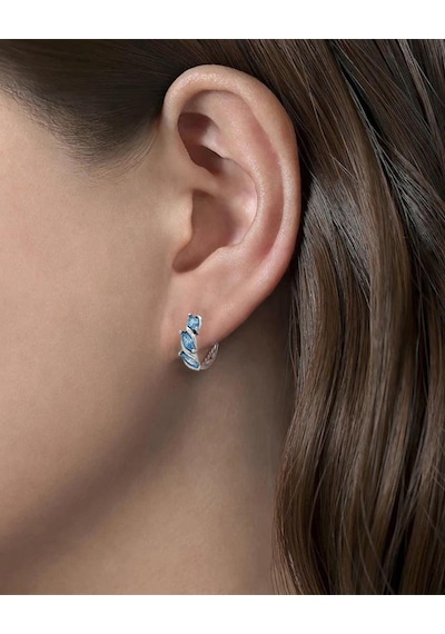 Brezza Lusso Jewelry Aquamarin Marquise Diamond Night Halka Kadın Gümüş Küpe 17 Mm