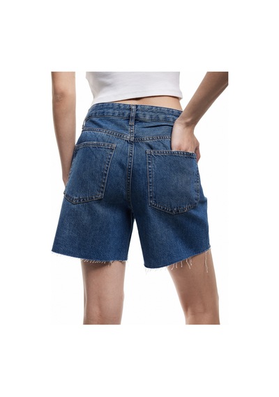 Koton Asimetrik Düğme Detaylı Cepli Mini Denim Şort Orta İndigo 5sal40295md Indigo