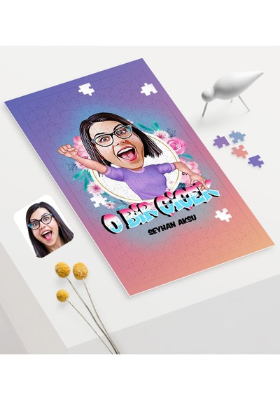 Kişiye Özel O Bir Çiçek Karikatürlü 240 Parça A3 Puzzle 1