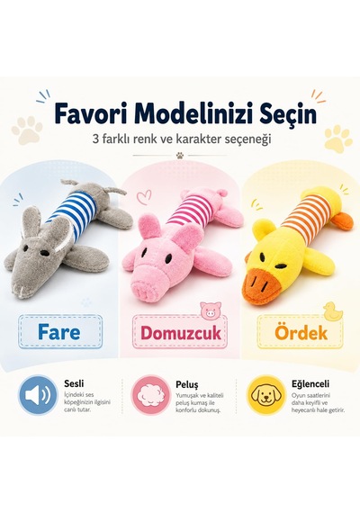 Sogud Peluş Fare Kedi Köpek Oyuncağı - 25 X 10 X 4 Cm - Gri Mavi