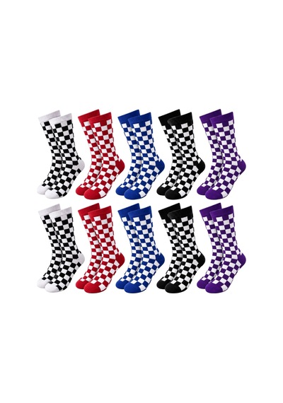 COJans Unisex Çorap Dama Desenli Renkli 10'lu Set Kareli Uzun Soket Günlük Spor Eğlenceli Rahat Çorap Seti Çok Renkli