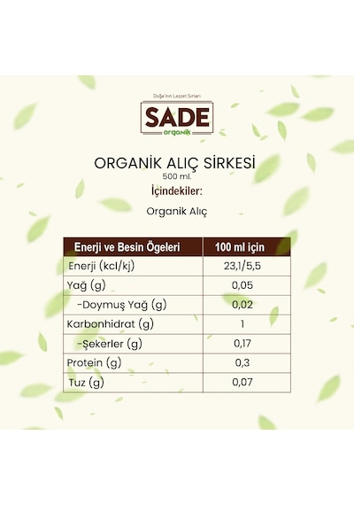 Sade Organik Alıç Sirkesi 500 Ml
