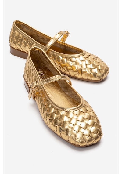 Luvishoes Yevora Altın Örgü Hakiki Deri Bantlı Kadın Babet Ayakkabı