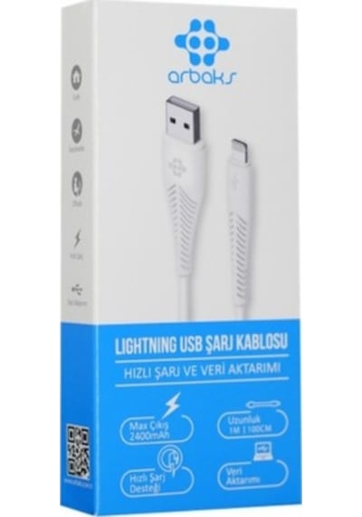 Arbaks Arb400 Plastik 100 Cm Lightning Data Kablo (494640632)-Beyaz