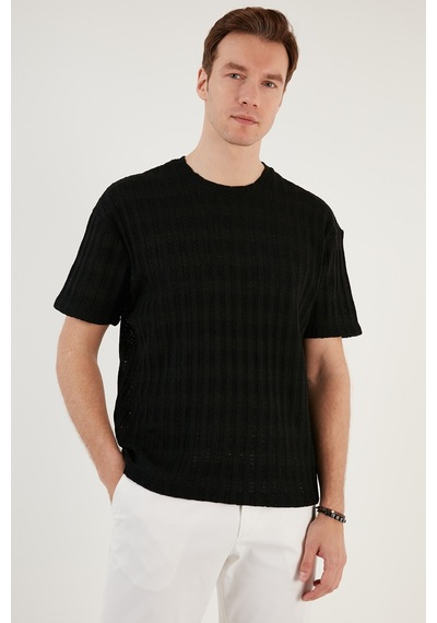 Buratti Pamuk Karışımlı Bisiklet Yaka Regular Fit Erkek T Shirt Cf24S218001 Siyah