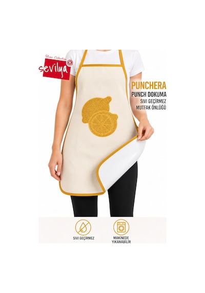 Punchera 2li Paket Punch Nakışlı Sıvı Su Geçirmez Mutfak Önlüğü Limon