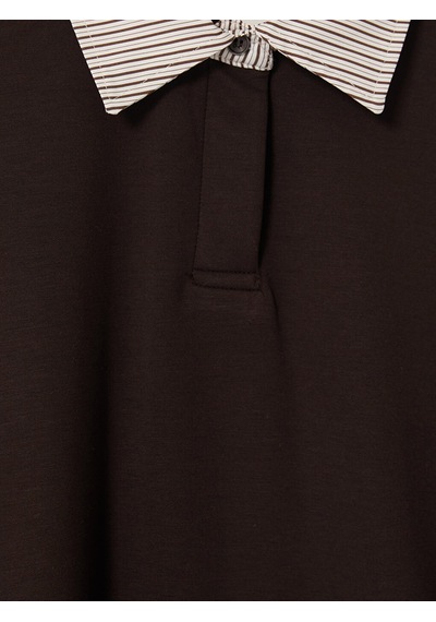 Lcw Modest Kahverengi Gömlek Yaka Kadın Sweatshirt Tunik