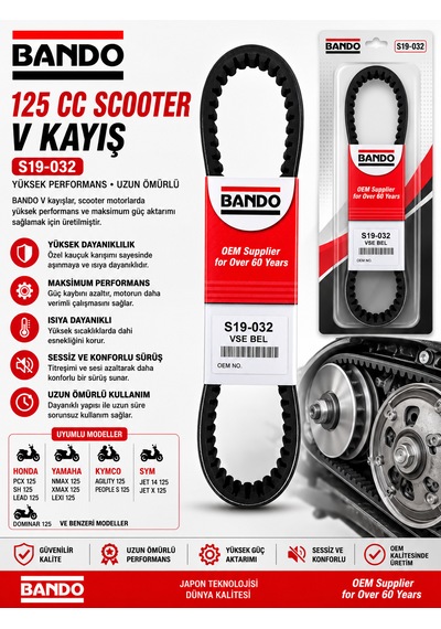 Bando Scooter Kayış S19-032 - 125cc Uyumlu Yüksek Performanslı Tahrik Kayışı