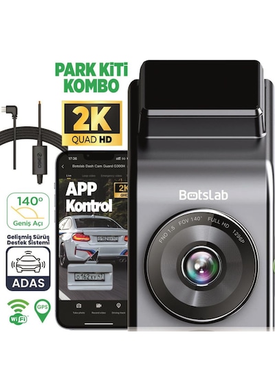 360+ Botslab G300h Pro 2k Qhd Adas Wifi+Gps 140 Geniş Açı Gece Görüşlü Akıllı Araç İçi Kamera + Park Modu Bağlantı Kablosu Combo