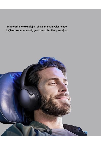 Bluetooth 5.0 Siyah Kablosuz Kulaklık 18 Saat Batarya Katlanabilir Tasarım Yeni Nesil