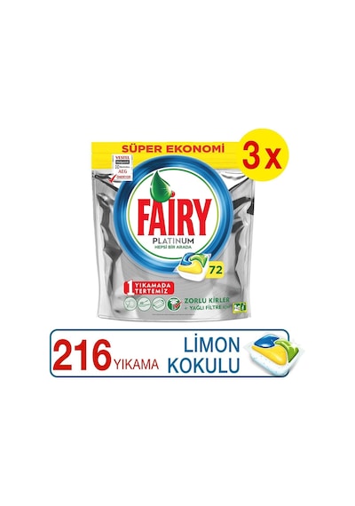Fairy Platinum Limon Kokulu Bulaşık Makinesi Deterjanı Kapsülü 72 Yıkama X3 Adet