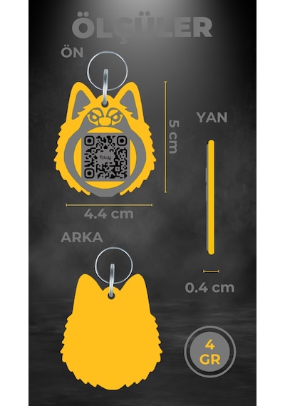 Petjoo 25.Asena Sarı-Gri Qr'lı Köpek Künyesi