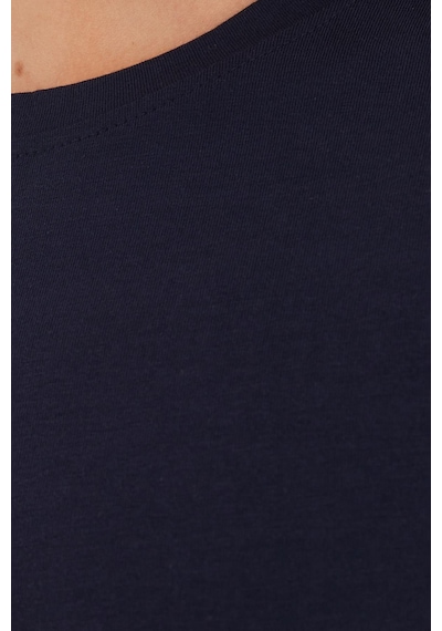 Tudors Kadın Slim Fit Dar Kesim Pamuklu Bisiklet Yaka Lacivert Bluz-33478 Lacivert