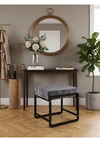 Pure Siyah Ayaklı Babyface Puf 50x40x45 Cm - Modern Bench Antrasit