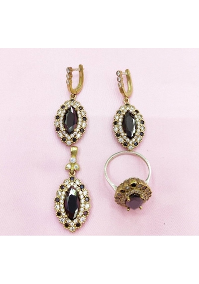 Oriental Kuyumculuk Jewellery Siyah Oniks Taşlı Otantik Gümüş Set Takım Gümüş