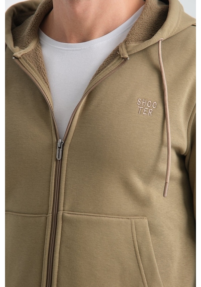Shooter Sportswear Shooter Erkek Kışlık Eşofman Takımı Thermosoft Teknolojisi İçi Kuzu Görünümlü Regular Kalıp Minimal Logo Kapüşonlu Haki