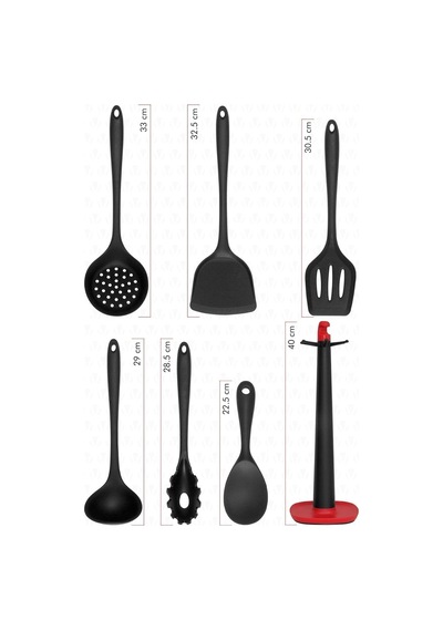 Claris Standlı Isıya Dayanıklı Yanmaz Yapışmaz Silikon Spatula Seti 7 Parça Siyah Diğer