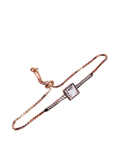 Luna Luster 925 Ayar Gümüş Kare Princess Kesim Halo Gold Tasarım Ayarlanabilir Kadın Bileklik. Altın