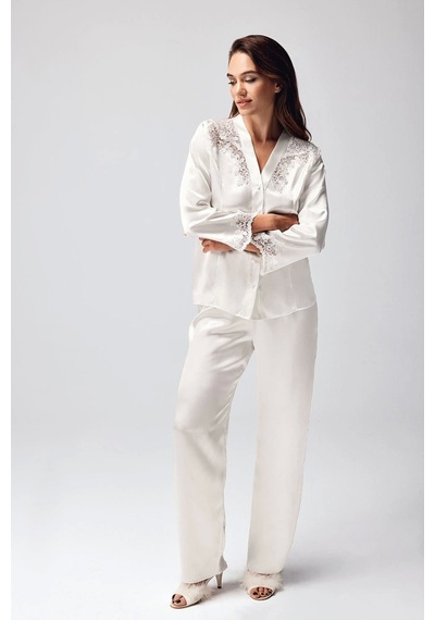 Kocabey 9950-pt Saten Dantel Detaylı Pijama Takımı Ekru