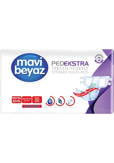Mavi Beyaz Tekstil Yüzeyli Bel Bantlı Yetişkin Hasta Bezi XL 60'lı