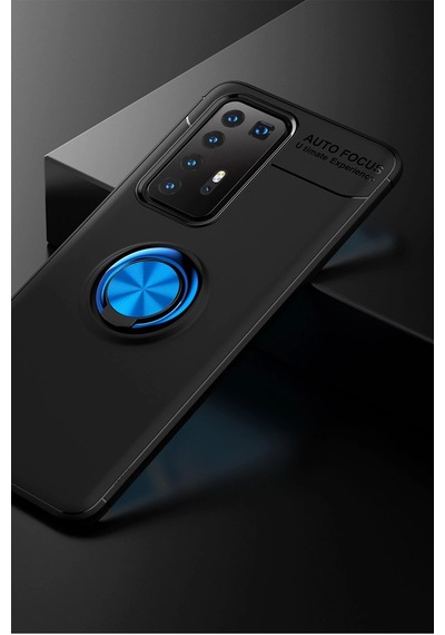 Gld-spt- Newface Huawei P40 Pro Kılıf Range Yüzüklü Silikon - Siyah-mavi