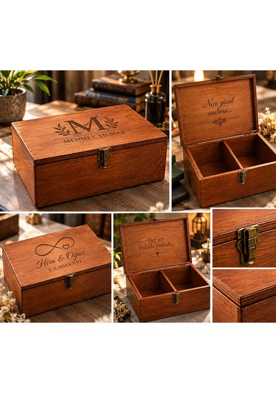 Tuns Woods Kişiye Özel 2 Bölmeli Ahşap Hatıra Ve Hediye Kutusu 27 Cm