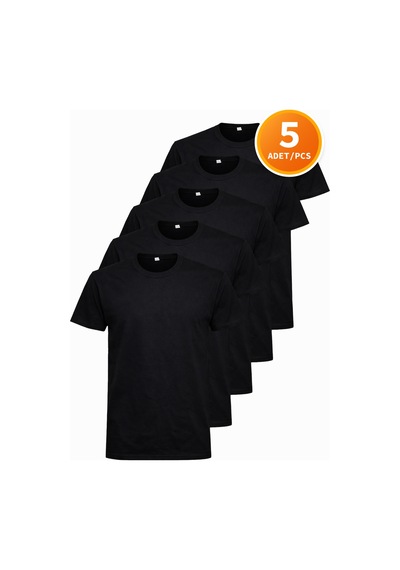Hanclo Erkek Siyah Tişört 5 Li Paket Basic Pamuk Bisiklet Yaka Kısa Kollu T-shirt