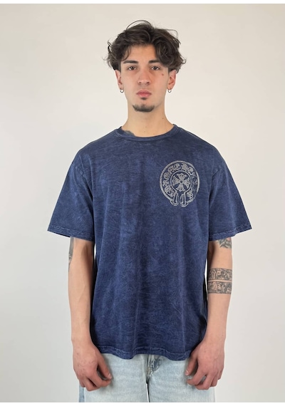 Zaee Vintage Washed Taşlı Oversize T-shirt Lacivert