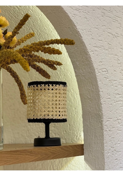 Hazeran & Rattan Masa Üstü Kablosuz Pilli Abajur Masa Lambası Siyah