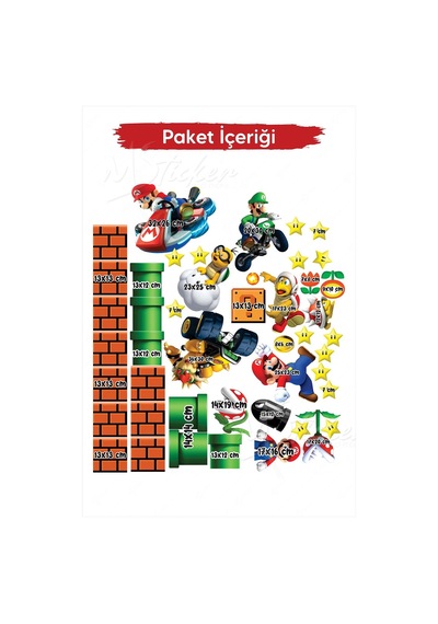MSticker Super Mario Ve Arkadaşları Sevimli Eğlenceli Çocuk Odası Cam Duvar Sticker Seti Büyük Boy