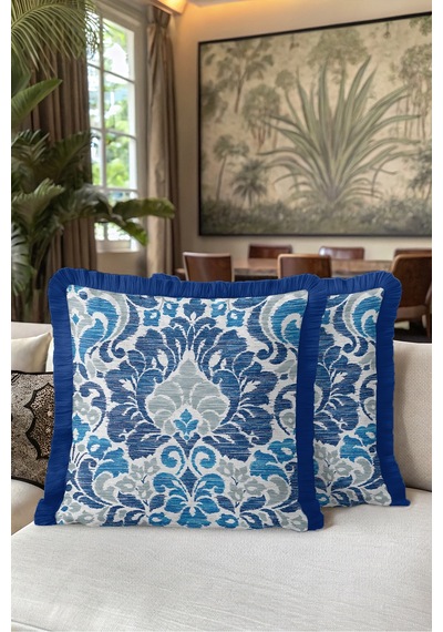Mavi Damask Klasik Şık Desenli Saçaklı Yastık Kılıfı - Bohem Gri Lacivert Püsküllü Kırlent Kılıfı Kadim Ufuk Mira Mavi Damask Klasik Şık Desenli Saçaklı Yastık Kılıfı - Bohem Gri Lacivert Püsküllü Kırlent Kılıfı Kadim Ufuk Mira