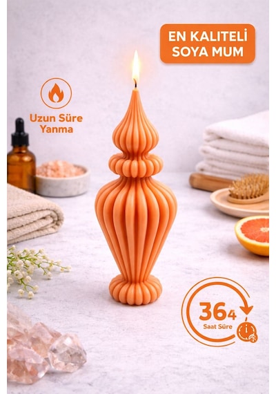 Dekoratif Lüks Soya Mum, El Yapımı Doğal Mum, Uzun Yanma Süreli Ev Hediyesi, Ev Süsü Turuncu 210 G Turuncu