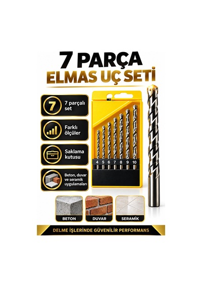 7 Parça Elmas Uç Matkap Seti 4-10 Mm Beton Duvar Seramik