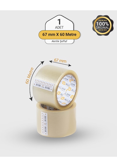1 Adet Akrilik Şeffaf Koli Bandı 60mm X 67mt Güçlü Yapışkan