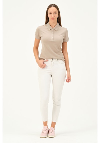 Msw Kadın Kısa Kollu Regular Fit Polo Yaka T-shirt Vizon