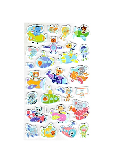 Sticker Eva Kabartmalı Stiker Çıkartma Defter Etiket Xk007 14x24 Cm - Uçak Denizaltı Hayvan Çok Renkli