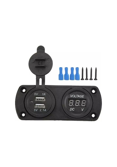 2 Li Su Geçirmez Usb Voltmetre Pano Tip Şarj Soketi