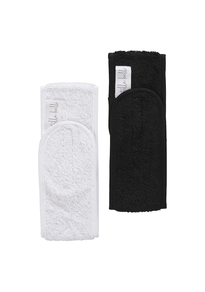 Saç Bandı 2li Set Havlu%100 Pamuk Ter Sporcu Makyaj Bandana, Cırt Bant Biyeli Siyah & Beyaz