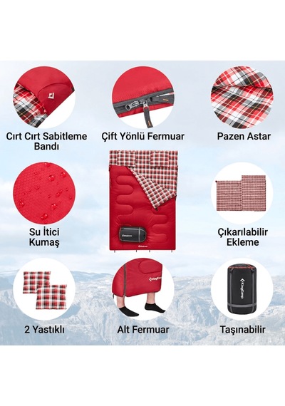 Kingcamp Snowflake 300-d Ultra Çift Kişilik Uyku Tulumu Red Kırmızı