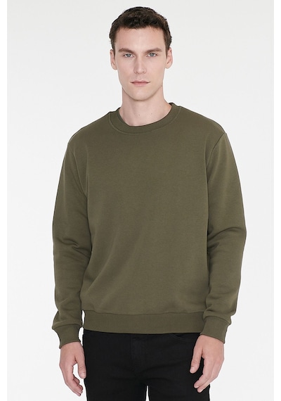 AC&Co / Altınyıldız Classics Erkek Hakı Standart Fit Normal Kesim İçi Polarlı Bisiklet Yaka Sweatshirt Haki