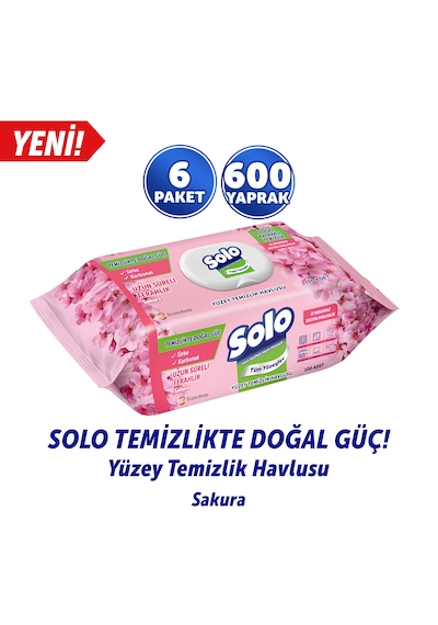 Solo Temizlikte Doğal Güç Sakura Yüzey Temizlik Havlusu 6'lı 600 Yaprak Beyaz