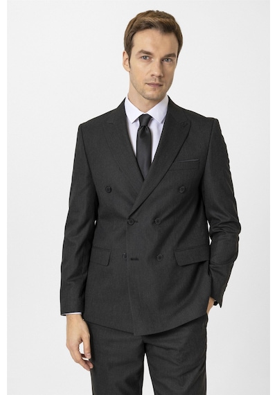 Süvari Siyah Slim Fit Düz Kruvaze Yaka 6 Drop Klasik Takım Elbise