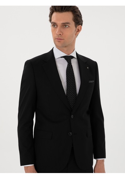 Cacharel Siyah Slim Fit Çizgili Yün Takım Elbise Cacharel Siyah Slim Fit Çizgili Yün Takım Elbise